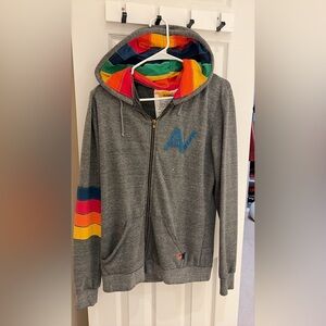 Aviator Nation Gray Jacket with Rainbow Stripes